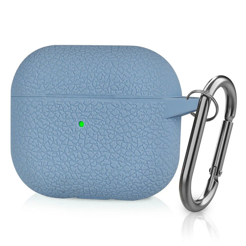 Litchi Texture Silicone Case Earphone Charging Box Dustproof Cover with Anti-loss Hook for Apple AirPods 3 - Blue - 1