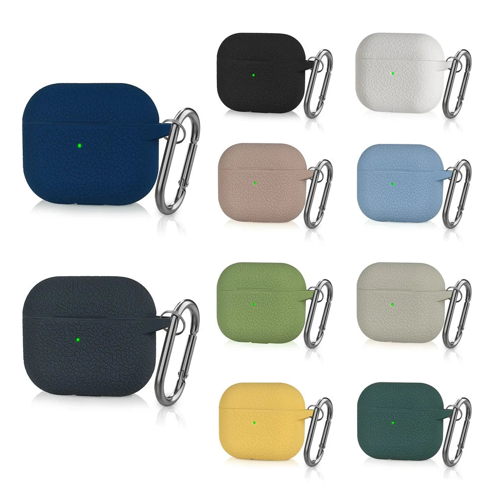 Litchi Texture Silicone Case Earphone Charging Box Dustproof Cover with Anti-loss Hook for Apple AirPods 3 - Blue - 2