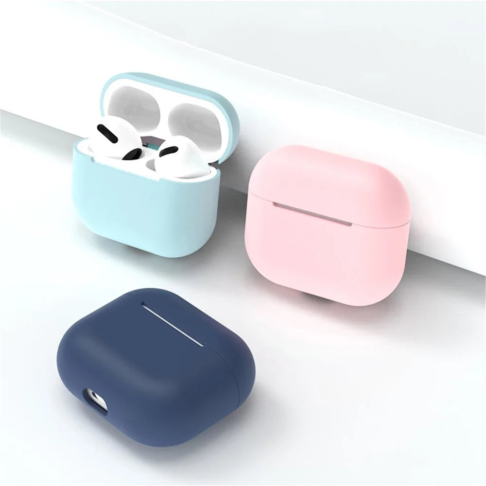 Solid Color Wireless Earphone Charging Case Cover Silicone Protective Sleeve for AirPods 3 - Black - 3