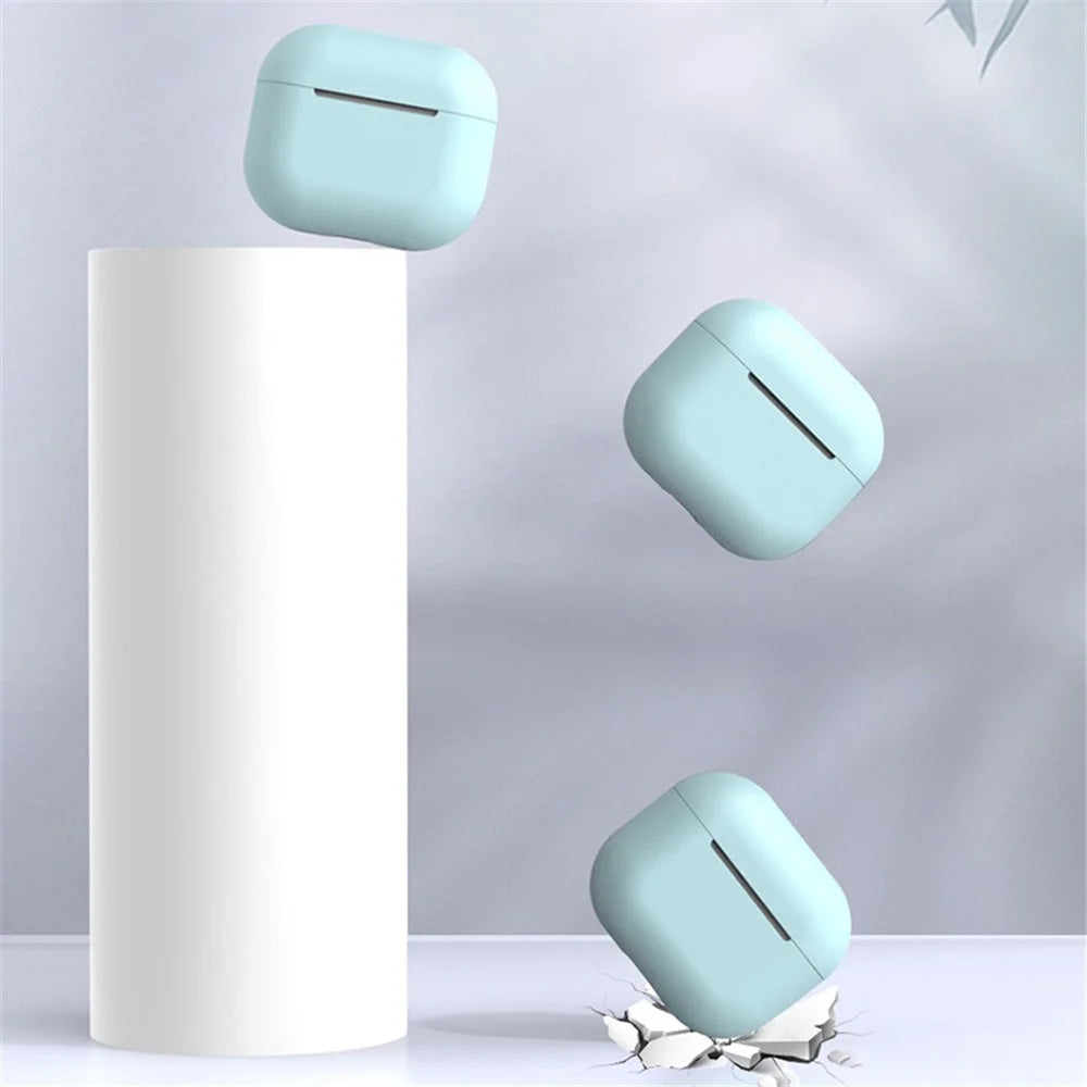 Solid Color Wireless Earphone Charging Case Cover Silicone Protective Sleeve for AirPods 3 - Black - 7