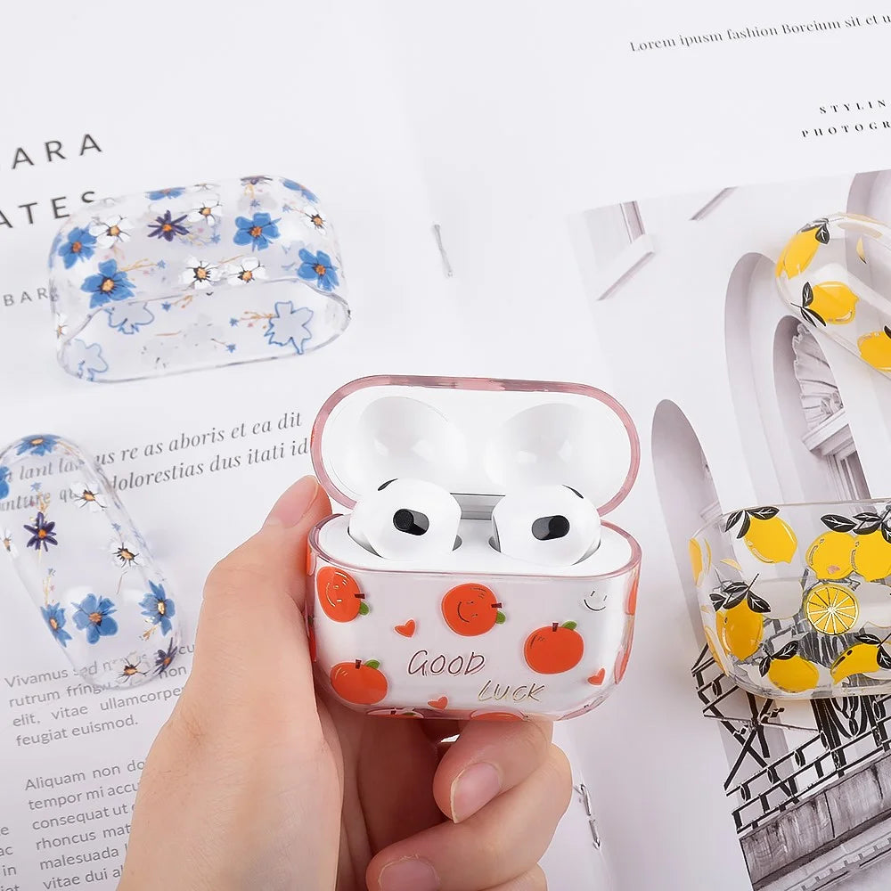 Fruit Flower Pattern Gold Stamping Hard PC Earphone Charging Box Protective Case Cover for Apple AirPods 3 - F02 - 2
