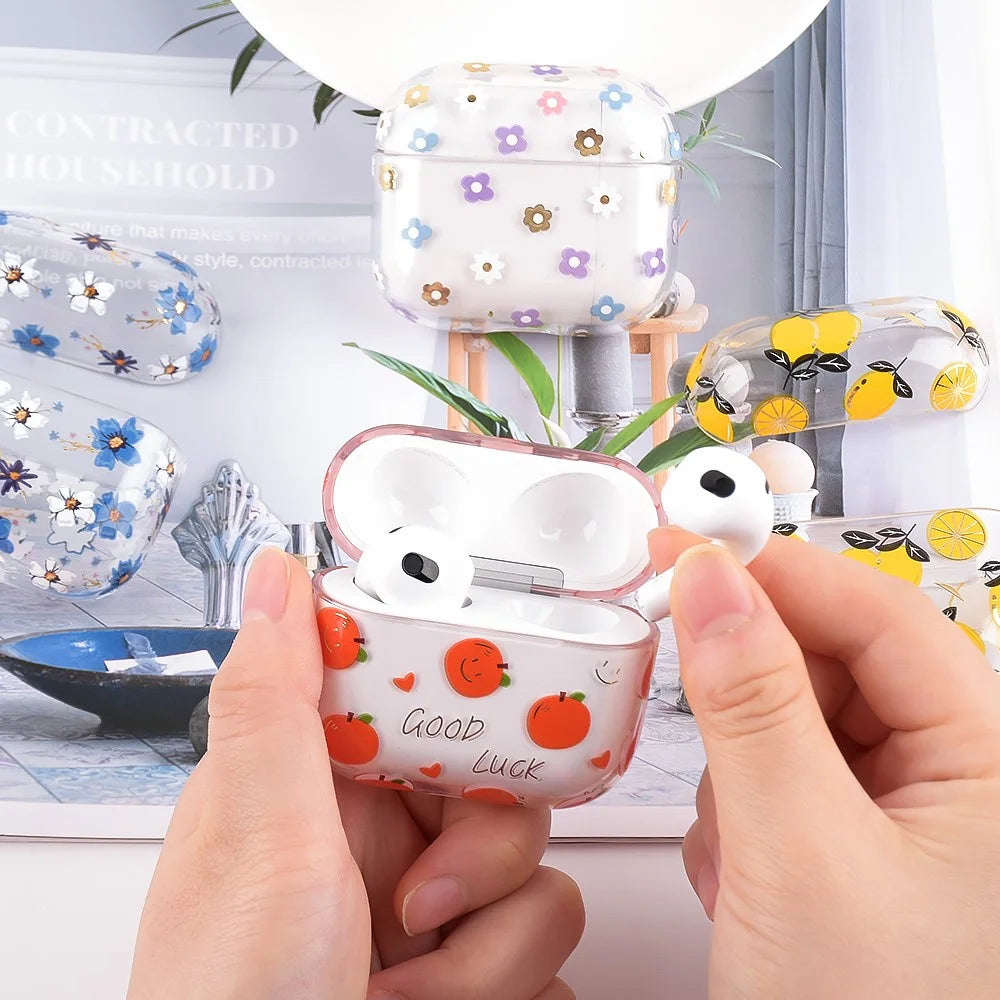 Fruit Flower Pattern Gold Stamping Hard PC Earphone Charging Box Protective Case Cover for Apple AirPods 3 - F02 - 3