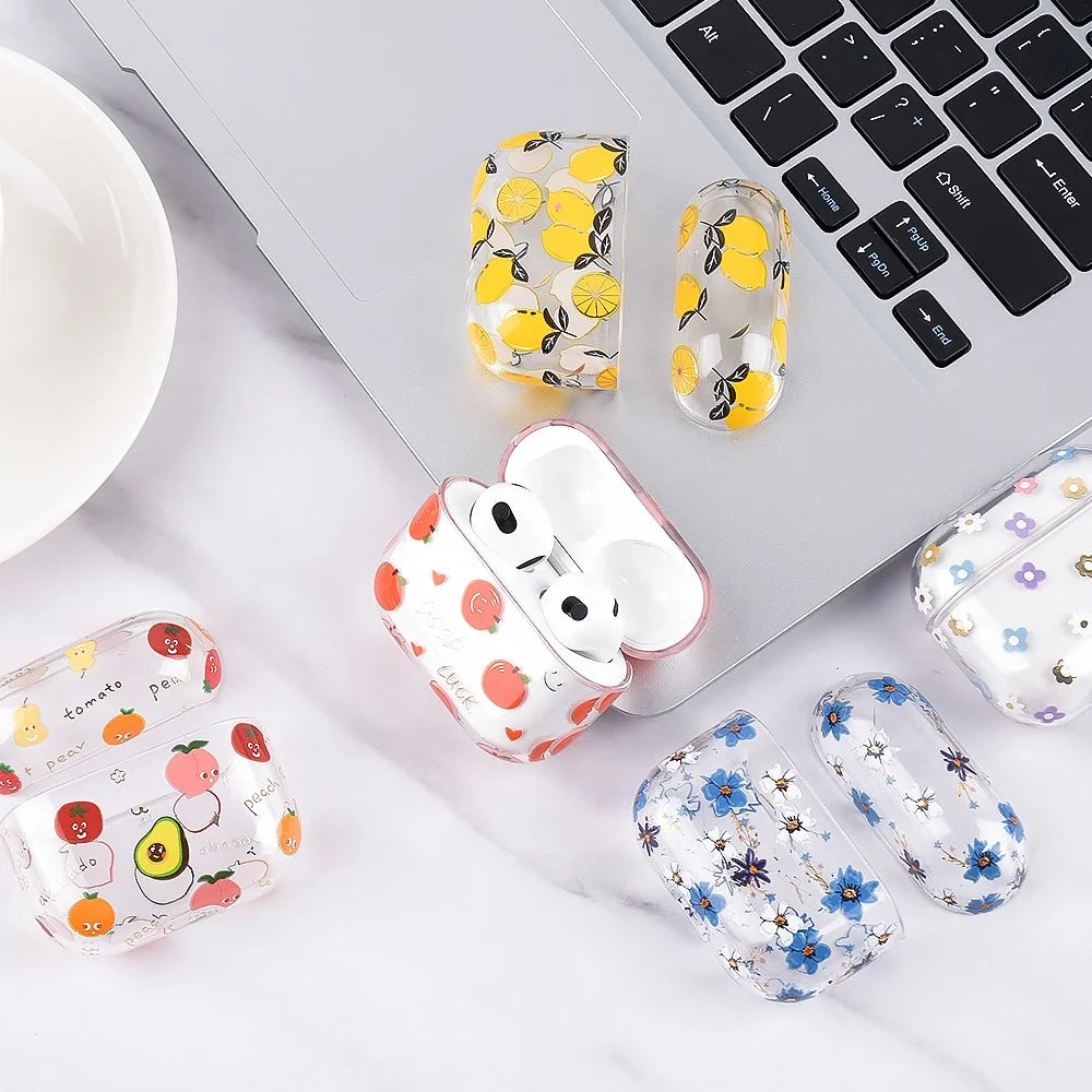 Fruit Flower Pattern Gold Stamping Hard PC Earphone Charging Box Protective Case Cover for Apple AirPods 3 - F02 - 4