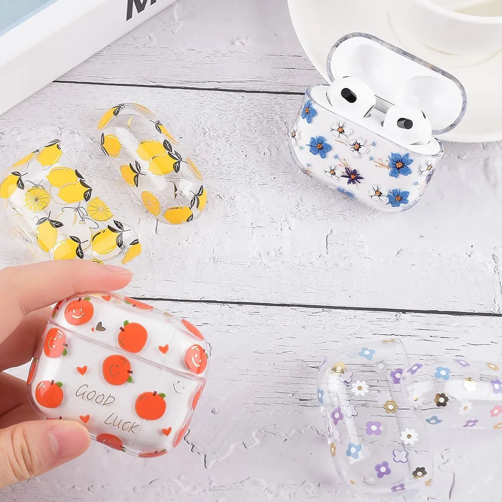 Fruit Flower Pattern Gold Stamping Hard PC Earphone Charging Box Protective Case Cover for Apple AirPods 3 - F02 - 5