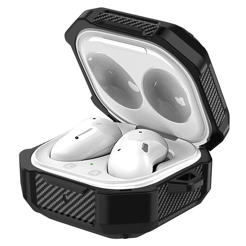 Suitcase Design Stripe TPU Case Bluetooth-compatible Earphone Anti-drop Protective Cover for Samsung Galaxy Buds2/Live/Pro - Black - 1