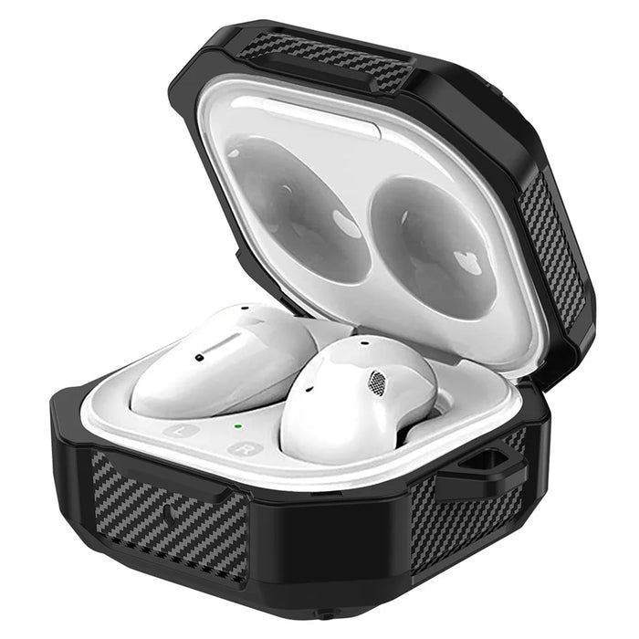 Suitcase Design Stripe TPU Case Bluetooth-compatible Earphone Anti-drop Protective Cover for Samsung Galaxy Buds2/Live/Pro - Black - 1