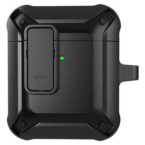 2 in 1 TPU + PC Anti-drop Earbuds Case Protector Shock-resistant Portable Earphone Charging Case Cover with Lock/Buckle for AirPods 1/2 - Black - 1