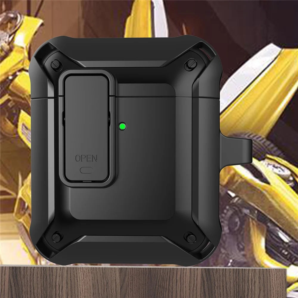 2 in 1 TPU + PC Anti-drop Earbuds Case Protector Shock-resistant Portable Earphone Charging Case Cover with Lock/Buckle for AirPods 1/2 - Black - 2