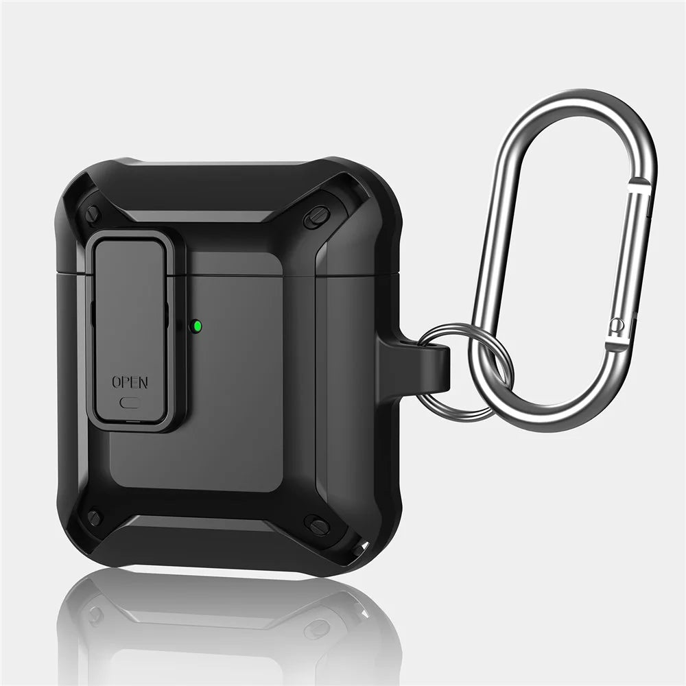 2 in 1 TPU + PC Anti-drop Earbuds Case Protector Shock-resistant Portable Earphone Charging Case Cover with Lock/Buckle for AirPods 1/2 - Black - 4