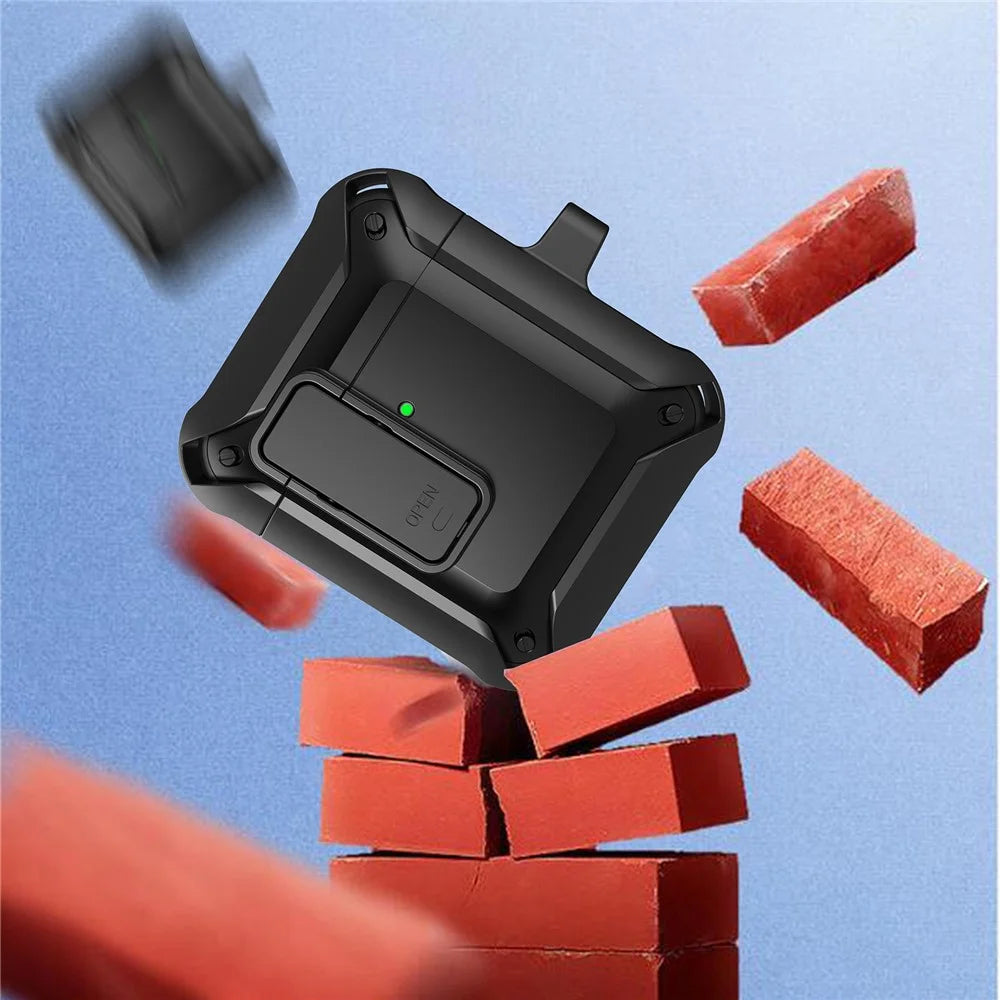 2 in 1 TPU + PC Anti-drop Earbuds Case Protector Shock-resistant Portable Earphone Charging Case Cover with Lock/Buckle for AirPods 1/2 - Black - 5