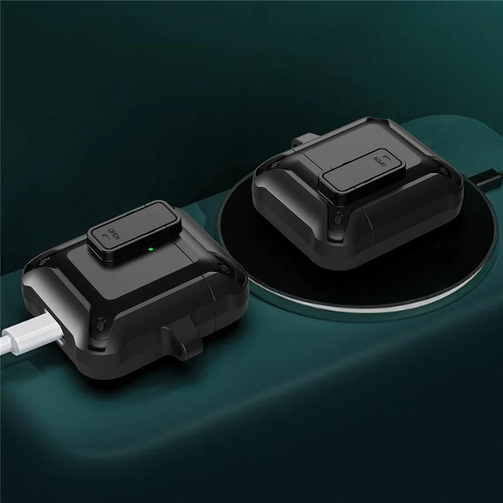 2 in 1 TPU + PC Anti-drop Earbuds Case Protector Shock-resistant Portable Earphone Charging Case Cover with Lock/Buckle for AirPods 1/2 - Black - 6