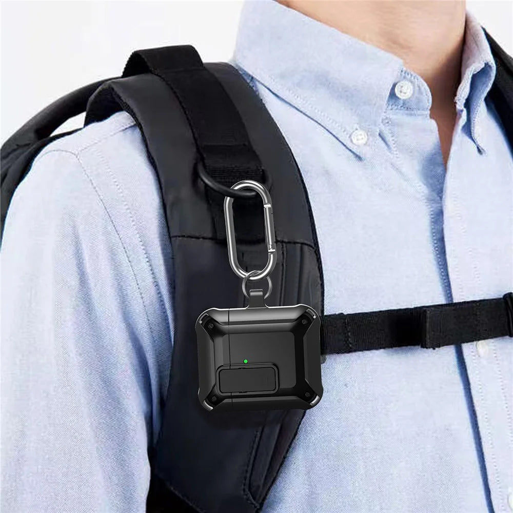 2 in 1 TPU + PC Anti-drop Earbuds Case Protector Shock-resistant Portable Earphone Charging Case Cover with Lock/Buckle for AirPods 1/2 - Black - 7