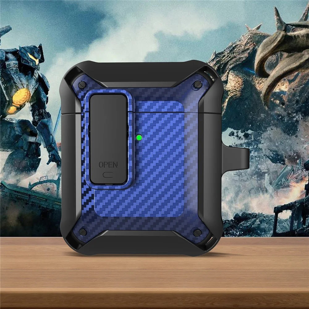 Portable 2 in 1 TPU + PC Frame Earbuds Case Cover Shock-resistant Earphone Charging Case Cover Anti-drop Protective Case with Buckle for AirPods 1/2 - Black/Blue - 2