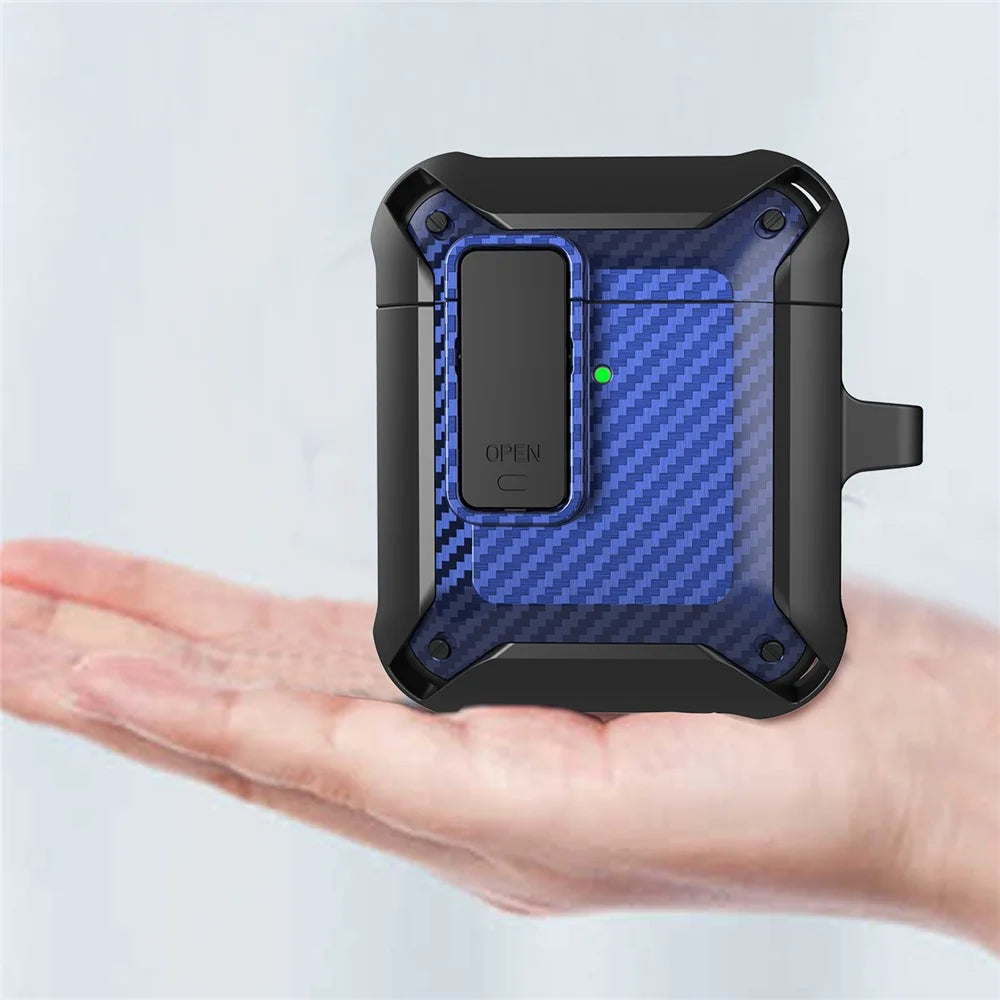 Portable 2 in 1 TPU + PC Frame Earbuds Case Cover Shock-resistant Earphone Charging Case Cover Anti-drop Protective Case with Buckle for AirPods 1/2 - Black/Blue - 5
