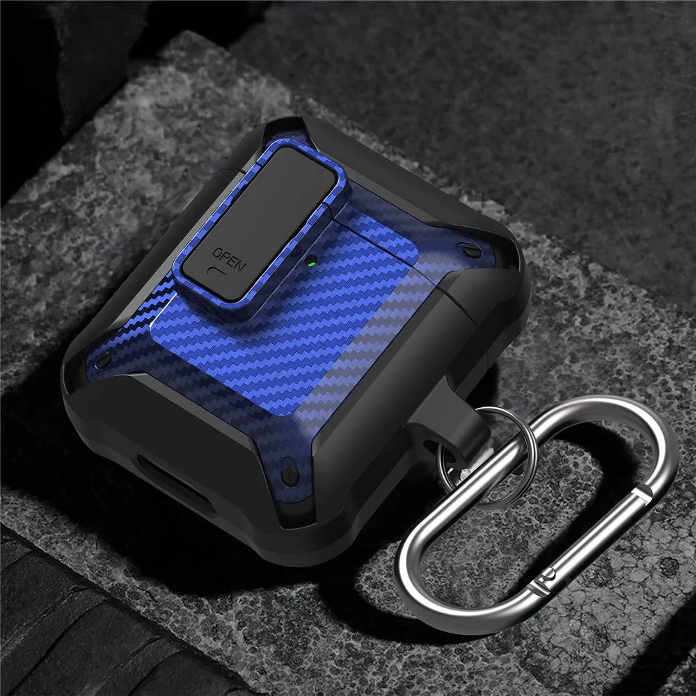 Portable 2 in 1 TPU + PC Frame Earbuds Case Cover Shock-resistant Earphone Charging Case Cover Anti-drop Protective Case with Buckle for AirPods 1/2 - Black/Blue - 6