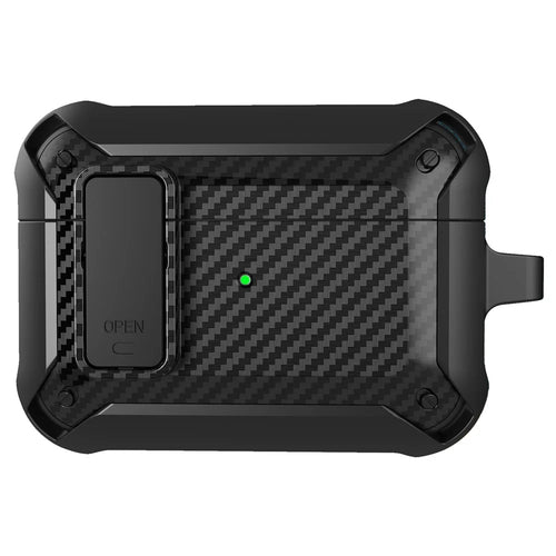 Carbon Fiber Texture Snap-on Lid Design Wireless Earphone TPU+PC Protective Cover Case for AirPods Pro - Style 1 - 1