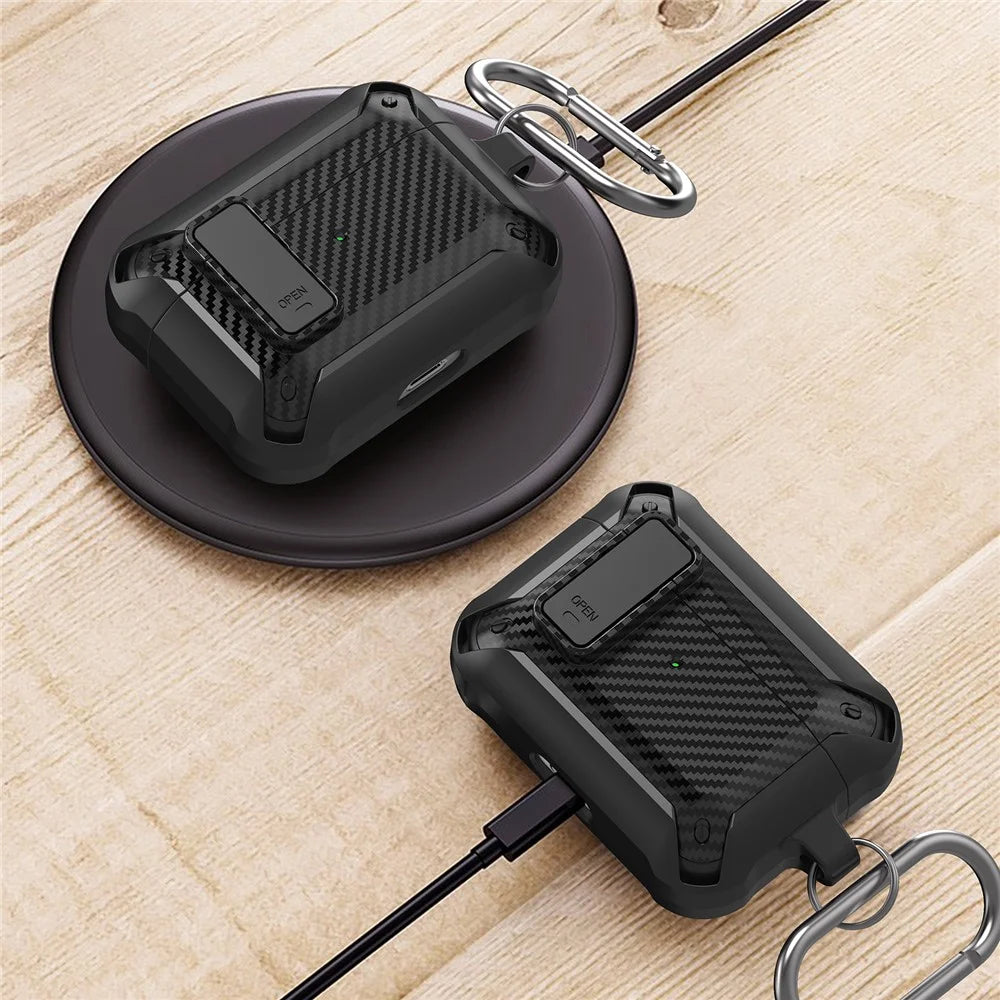 Carbon Fiber Texture Snap-on Lid Design Wireless Earphone TPU+PC Protective Cover Case for AirPods Pro - Style 1 - 4