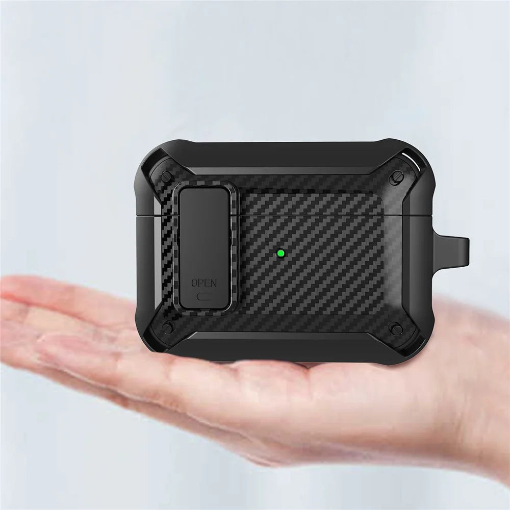 Carbon Fiber Texture Snap-on Lid Design Wireless Earphone TPU+PC Protective Cover Case for AirPods Pro - Style 1 - 5