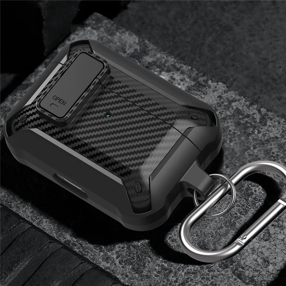 Carbon Fiber Texture Snap-on Lid Design Wireless Earphone TPU+PC Protective Cover Case for AirPods Pro - Style 1 - 6
