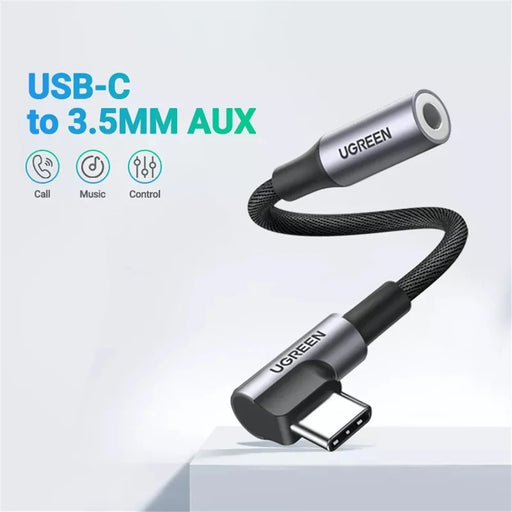 UGREEN 0.1m Right Angle Type C to 3.5mm Jack Male to Female Audio Aux Cable - 2