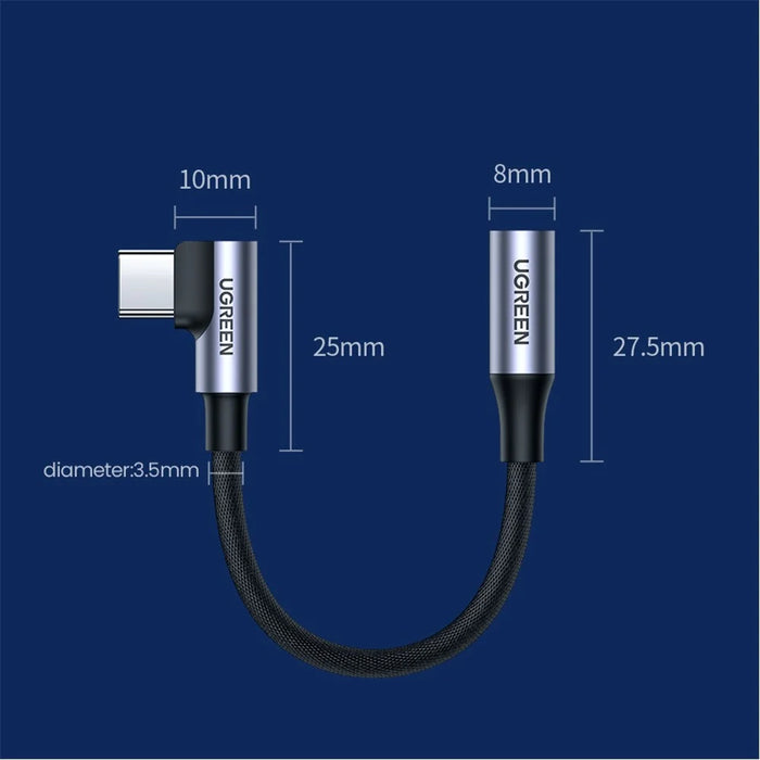 UGREEN 0.1m Right Angle Type C to 3.5mm Jack Male to Female Audio Aux Cable - 6