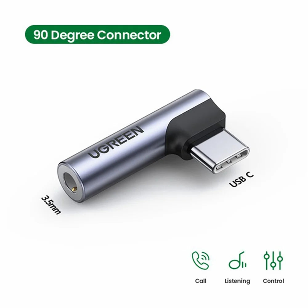 UGREEN For Xiaomi Mi 11 Oneplus 8 Pro Huawei P30 Type C to 3.5mm Jack USB C Elbow Male to Female Audio Headphone Adapter - 2