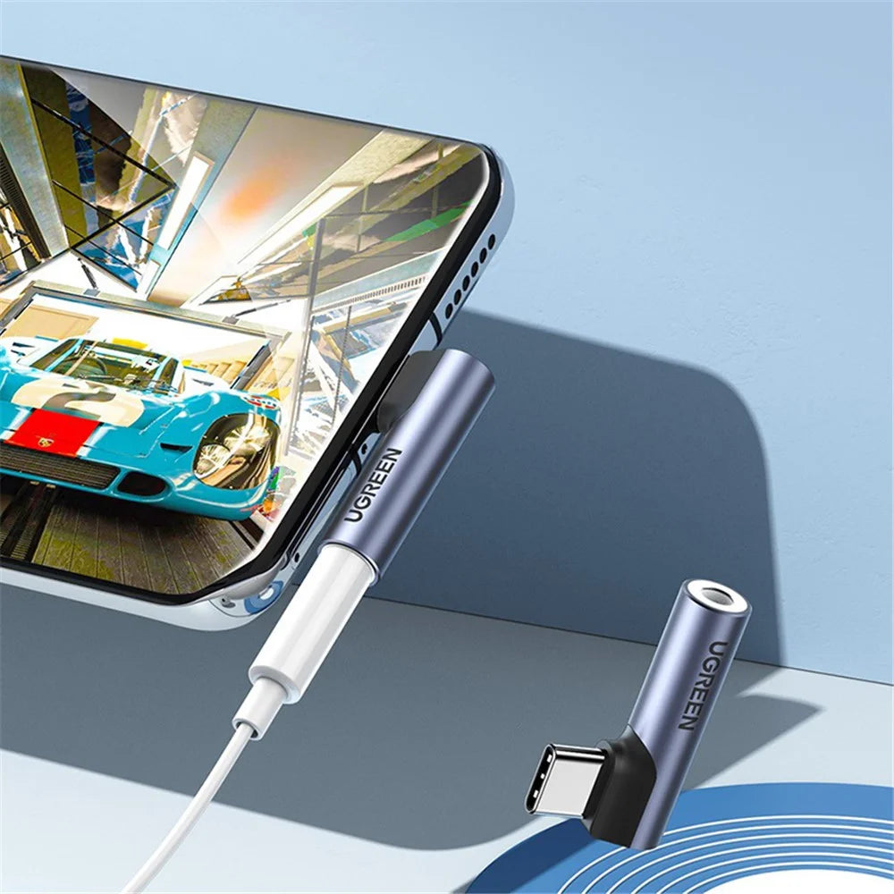 UGREEN For Xiaomi Mi 11 Oneplus 8 Pro Huawei P30 Type C to 3.5mm Jack USB C Elbow Male to Female Audio Headphone Adapter - 3