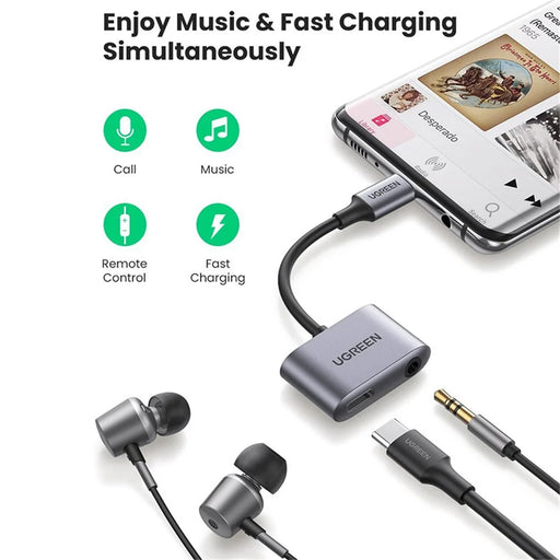 UGREEN For iPad Pro Samsung Note 20 Huawei P40 AUX Converter 2-in-1 USB C Charging and Audio Type C to 3.5mm Headphone Jack Adapter - 2