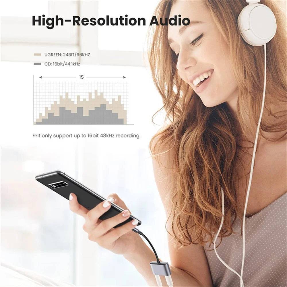 UGREEN For iPad Pro Samsung Note 20 Huawei P40 AUX Converter 2-in-1 USB C Charging and Audio Type C to 3.5mm Headphone Jack Adapter - 3