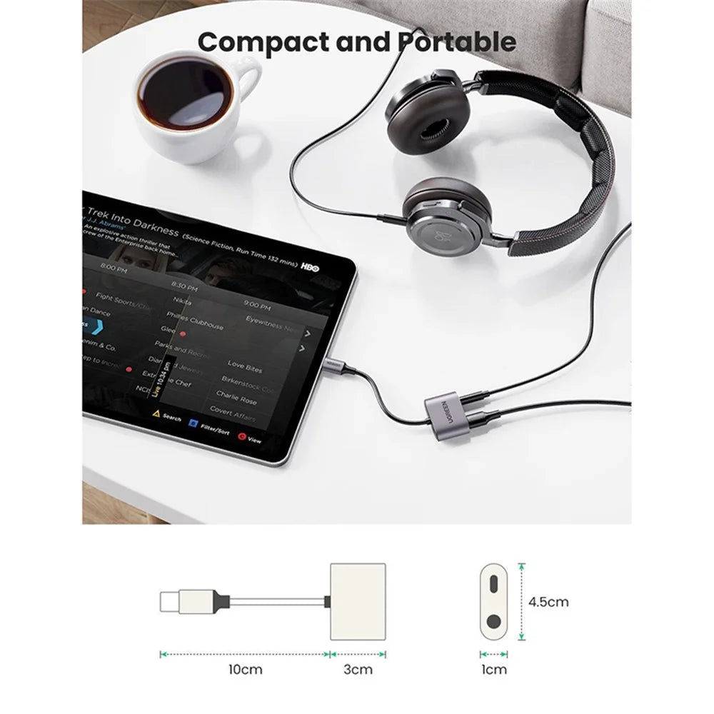 UGREEN For iPad Pro Samsung Note 20 Huawei P40 AUX Converter 2-in-1 USB C Charging and Audio Type C to 3.5mm Headphone Jack Adapter - 6