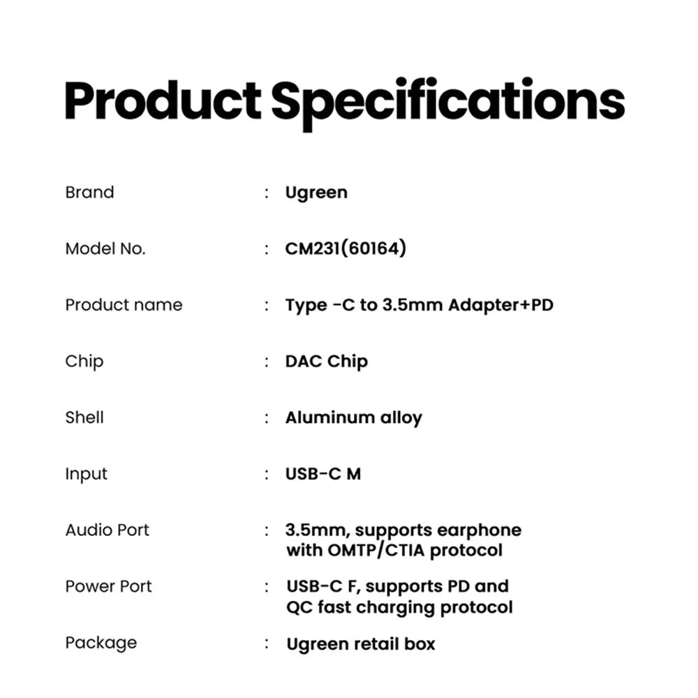 UGREEN For iPad Pro Samsung Note 20 Huawei P40 AUX Converter 2-in-1 USB C Charging and Audio Type C to 3.5mm Headphone Jack Adapter - 7