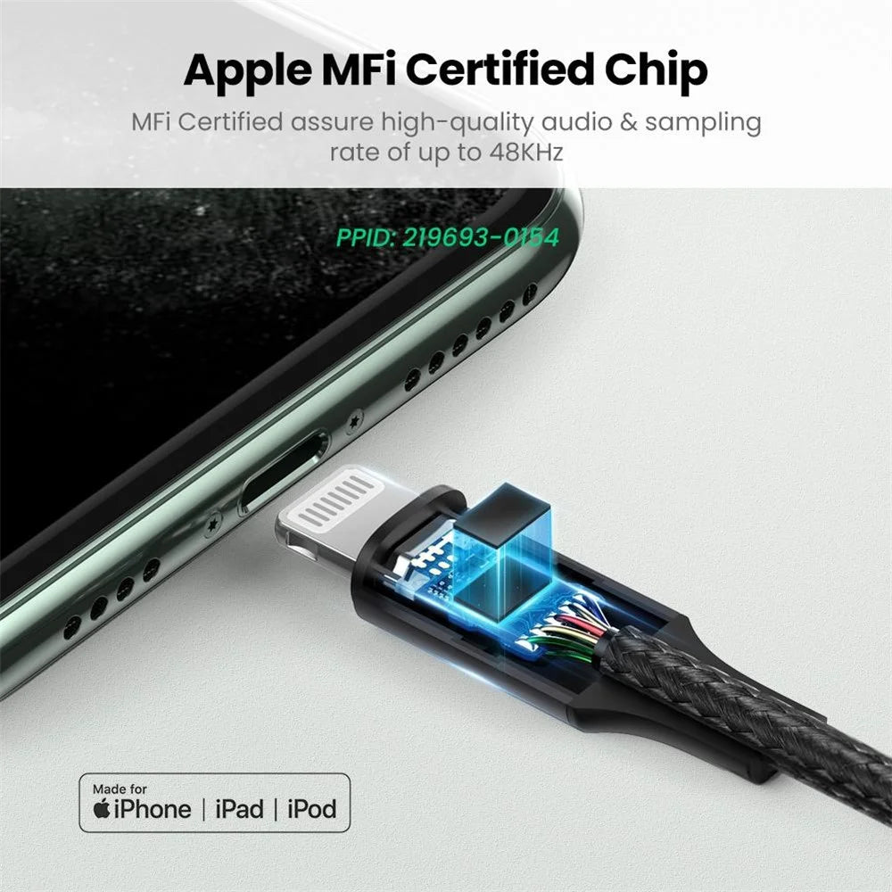 UGREEN 1m MFI Lightning to 3.5mm Cable Male to Male Headphone Jack Adapter for iPhone - 3