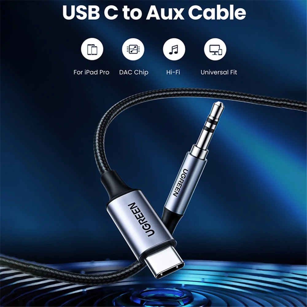 UGREEN 1m Type C to 3.5mm Male Plug AUX Cable Car Stereo Headphone Converter (DAC Chip) - 2