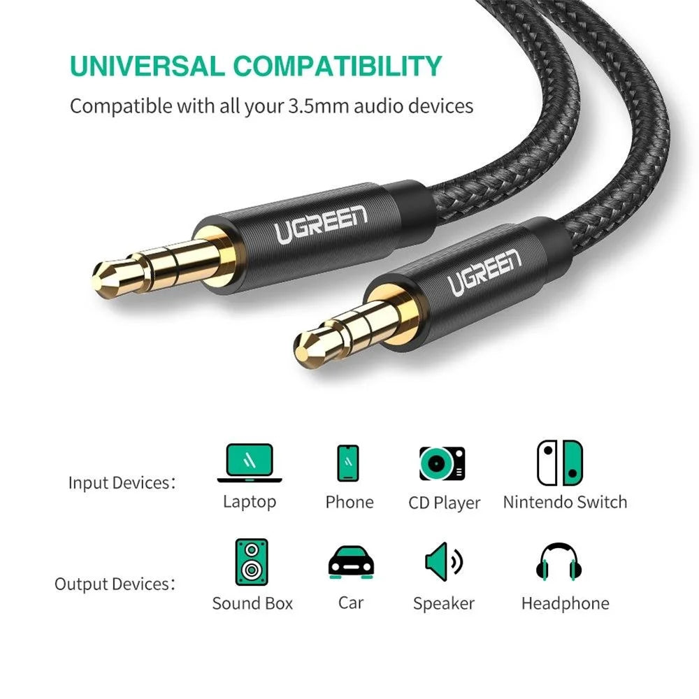 UGREEN 1m AUX Cord 3.5mm Male to Male Stereo Audio Cable for MP3 Player Car Speaker - 2