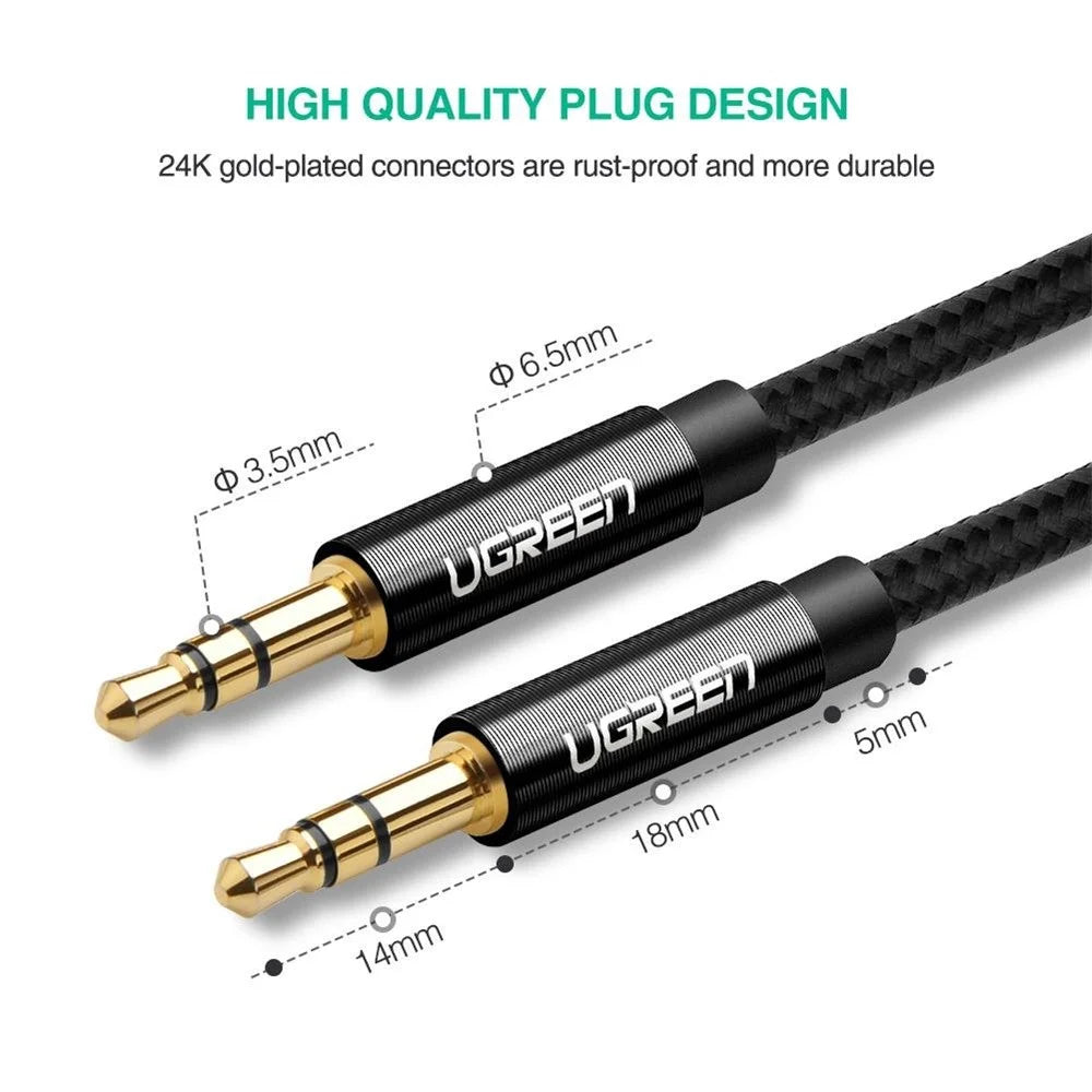 UGREEN 1m AUX Cord 3.5mm Male to Male Stereo Audio Cable for MP3 Player Car Speaker - 6