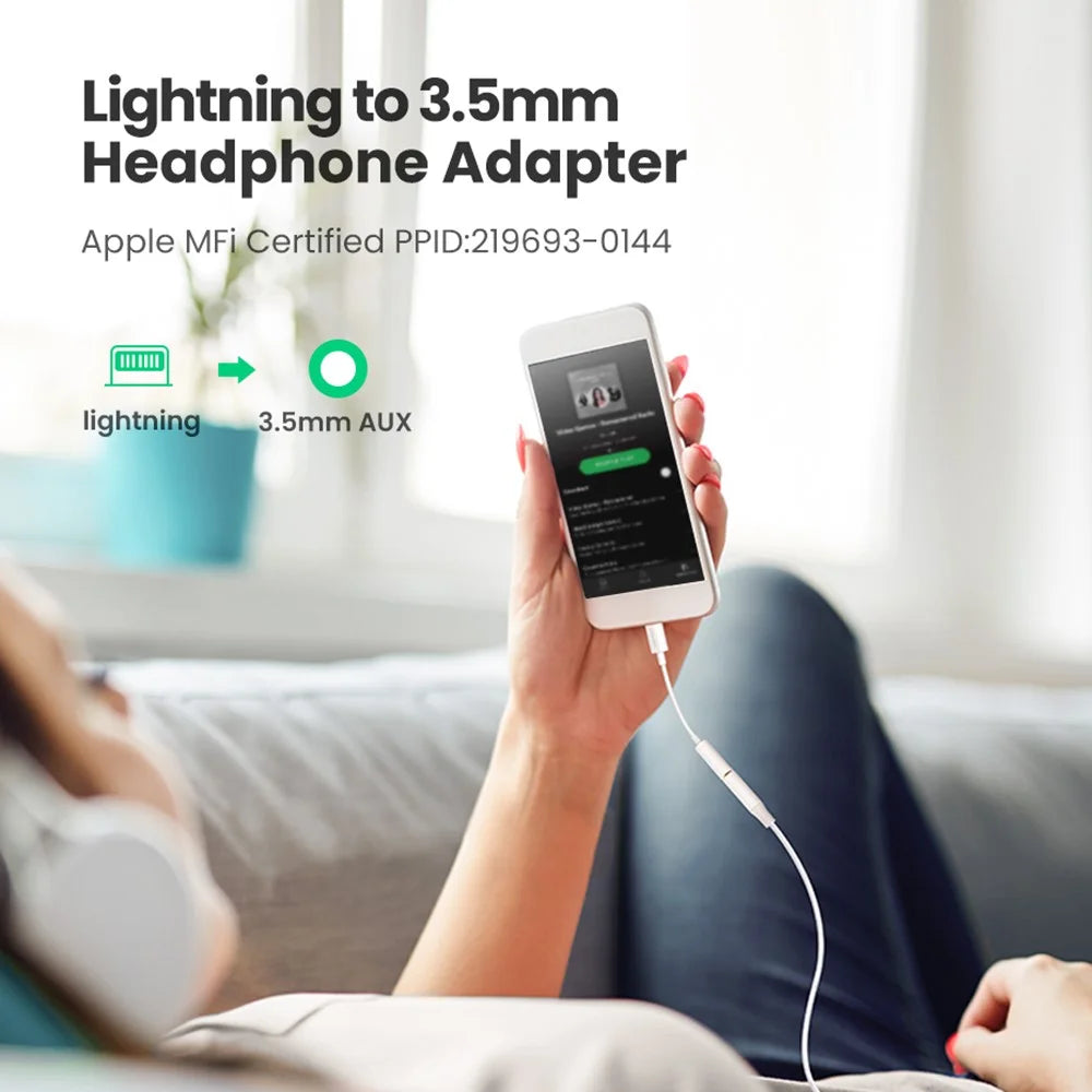 UGREEN For iPhone 13 12 MFI Lightning to 3.5mm Audio Adapter Cable Headphones Converter - 3