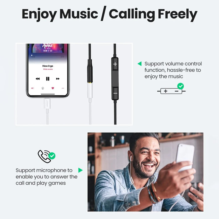 UGREEN For iPhone 13 12 MFI Lightning to 3.5mm Audio Adapter Cable Headphones Converter - 6