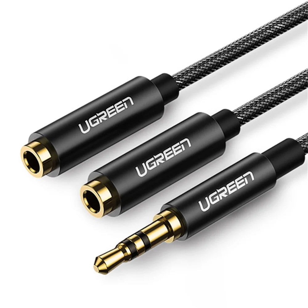 UGREEN 3.5mm Audio Splitter Extension Cable 3.5mm Jack 1 Male to 2 Female Mic Y Splitter for Laptop Headphone Aux Cable - 1