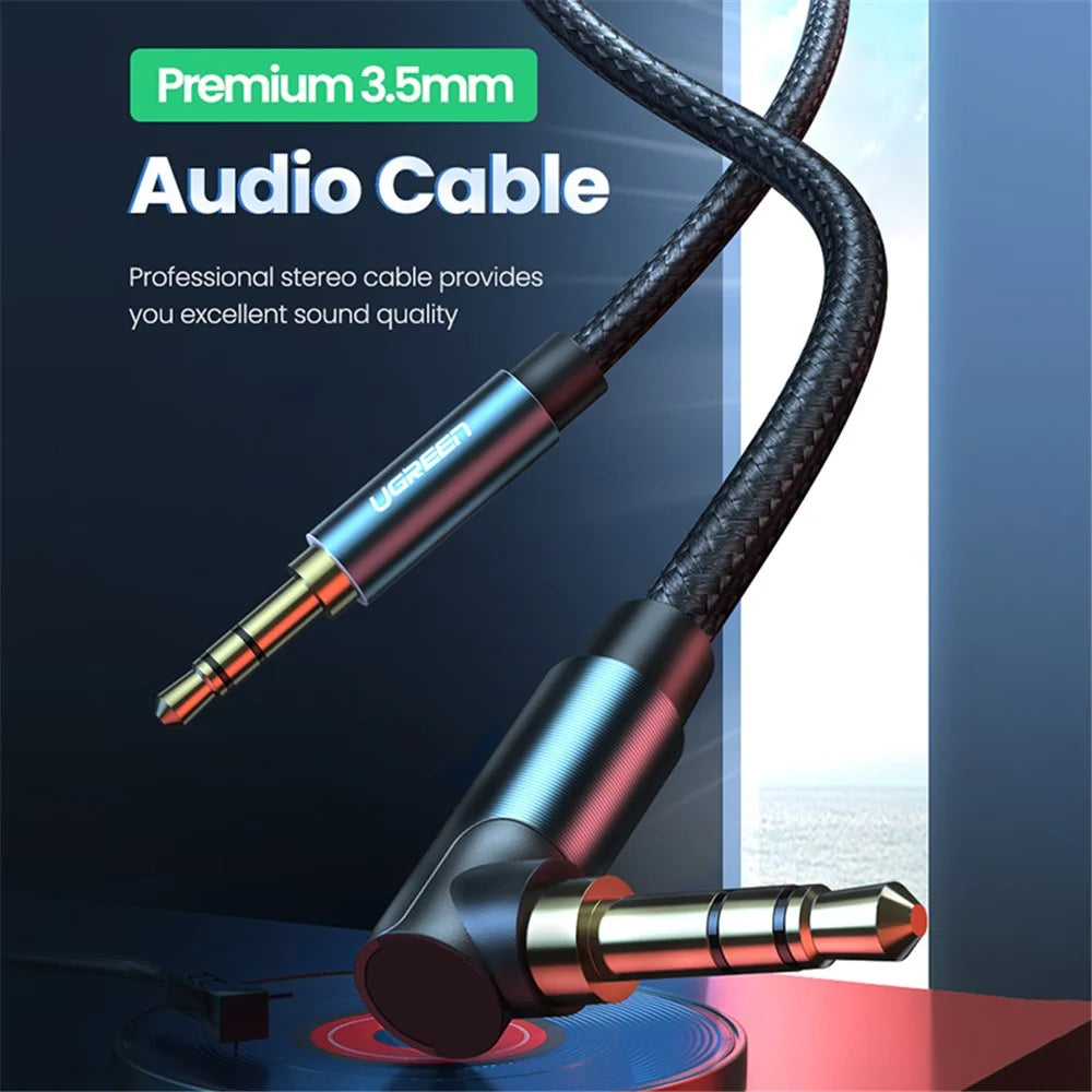 UGREEN 1.5m For Phone Tablet PC Headphone AUX Cord 3.5mm Male to Male Right Angle Audio Extension Cable - 3