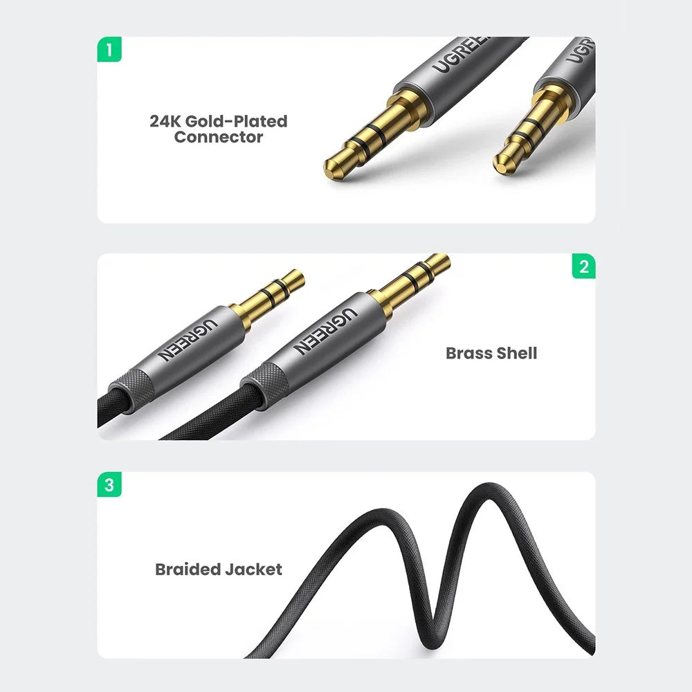 UGREEN 1m 3.5mm Jack Male to Male AUX Cord HiFi Sound Nylon Braided Audio Cable for Car Audio Headphone Speaker Amplifier - 4