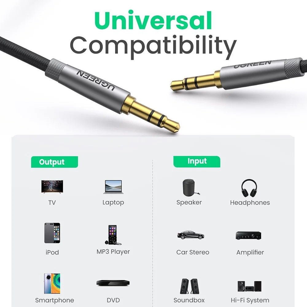 UGREEN 1m 3.5mm Jack Male to Male AUX Cord HiFi Sound Nylon Braided Audio Cable for Car Audio Headphone Speaker Amplifier - 6