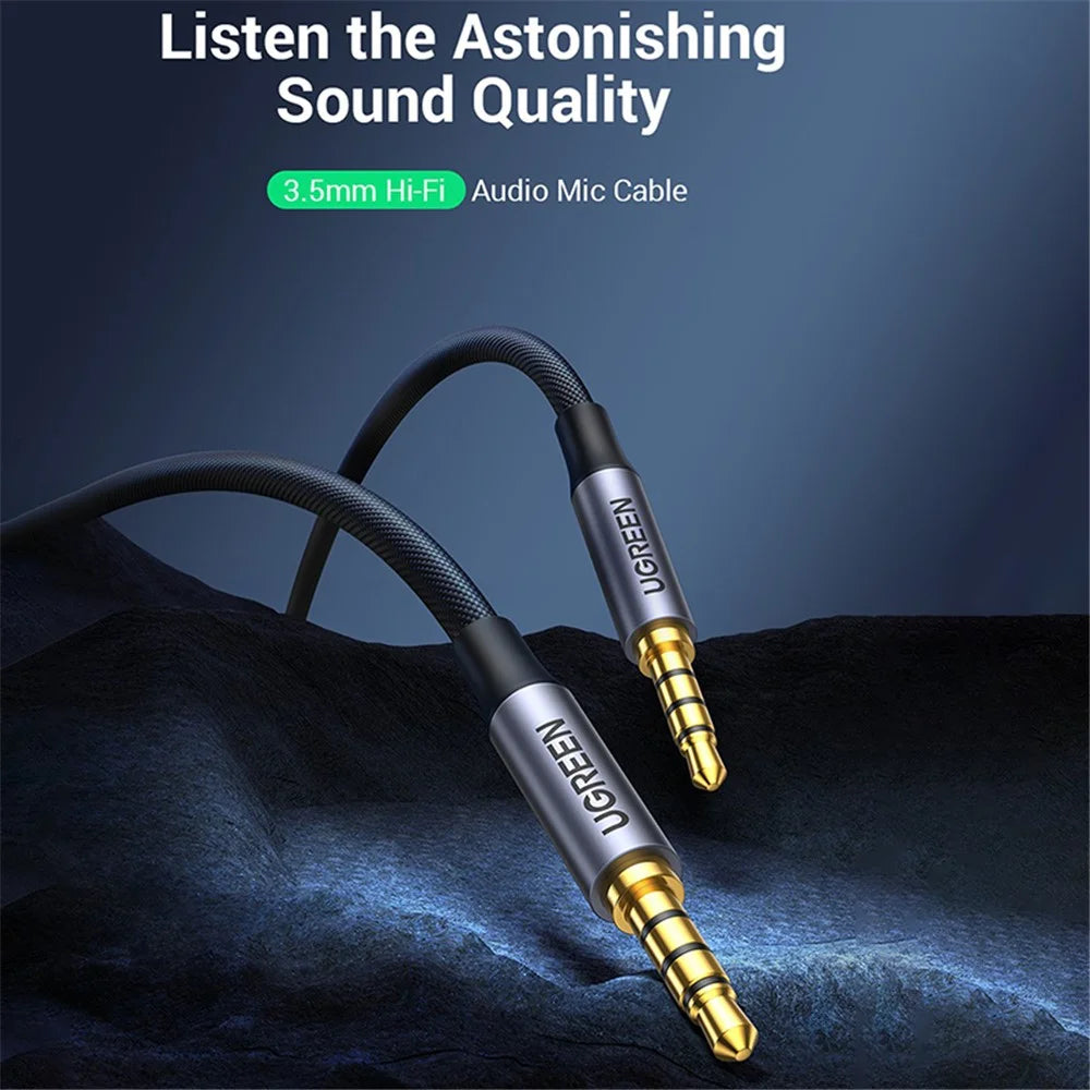UGREEN 1.5m 3.5mm Aux Cable TRRS Cable Male to Male Audio Stereo Jack HiFi Cable for Cellphone Speaker Car Headphone - 2
