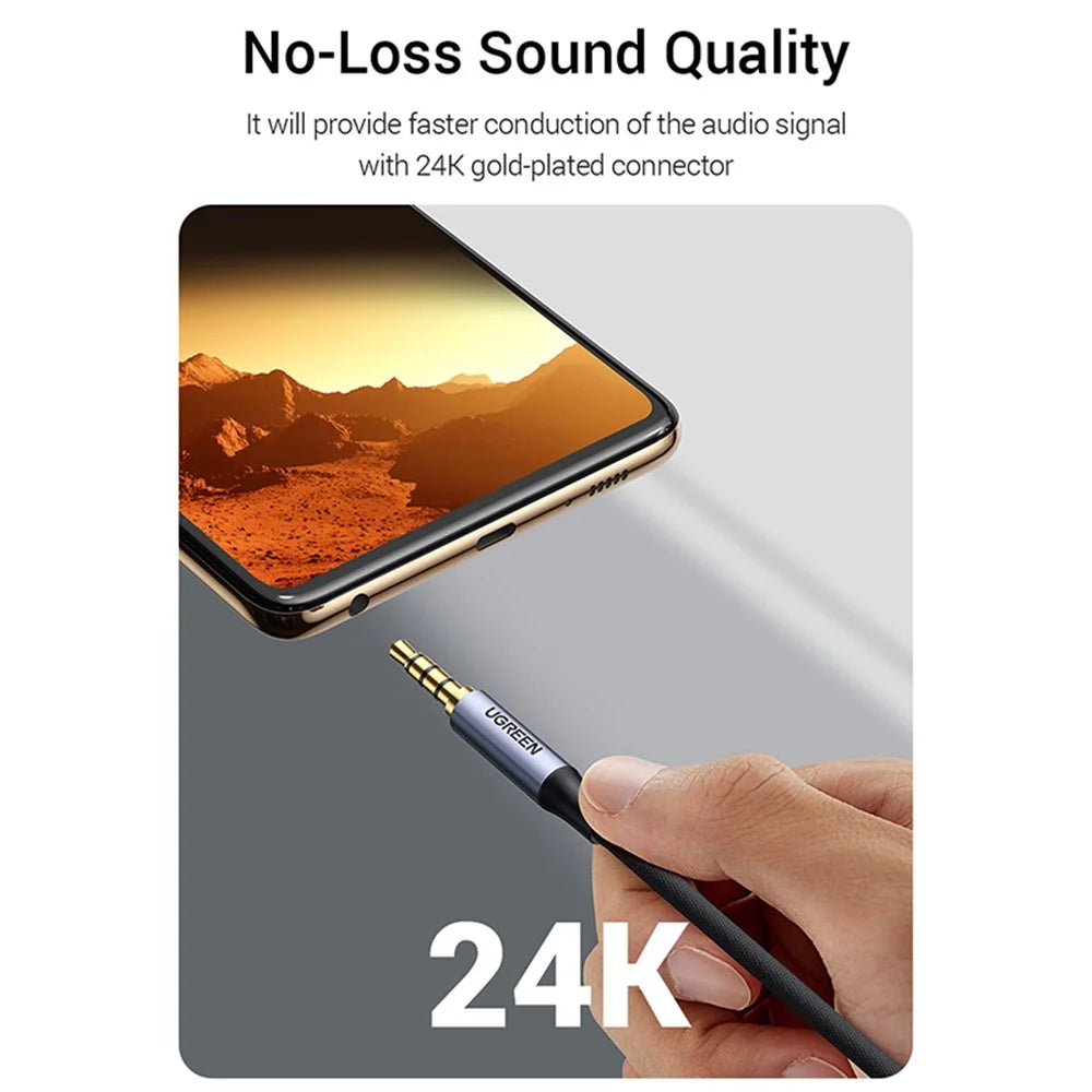 UGREEN 1.5m 3.5mm Aux Cable TRRS Cable Male to Male Audio Stereo Jack HiFi Cable for Cellphone Speaker Car Headphone - 4