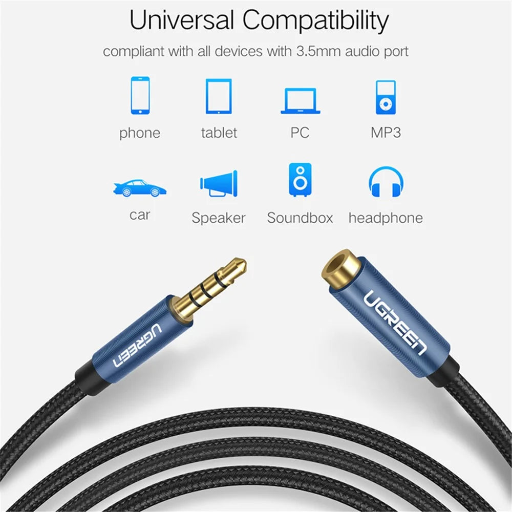 UGREEN 0.5m Stereo Audio 3.5mm Male to Female Extension Adapter Cable - 5