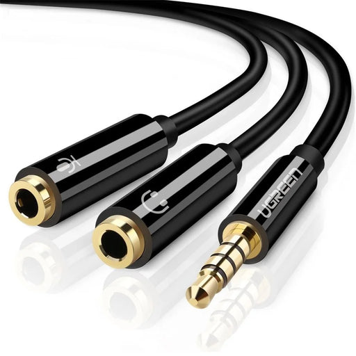UGREEN 30620 Headphone Microphone Splitter 3.5mm Male to Dual Female Adapter AUX Cable for PCs/Laptops/Smartphones - Black - 1