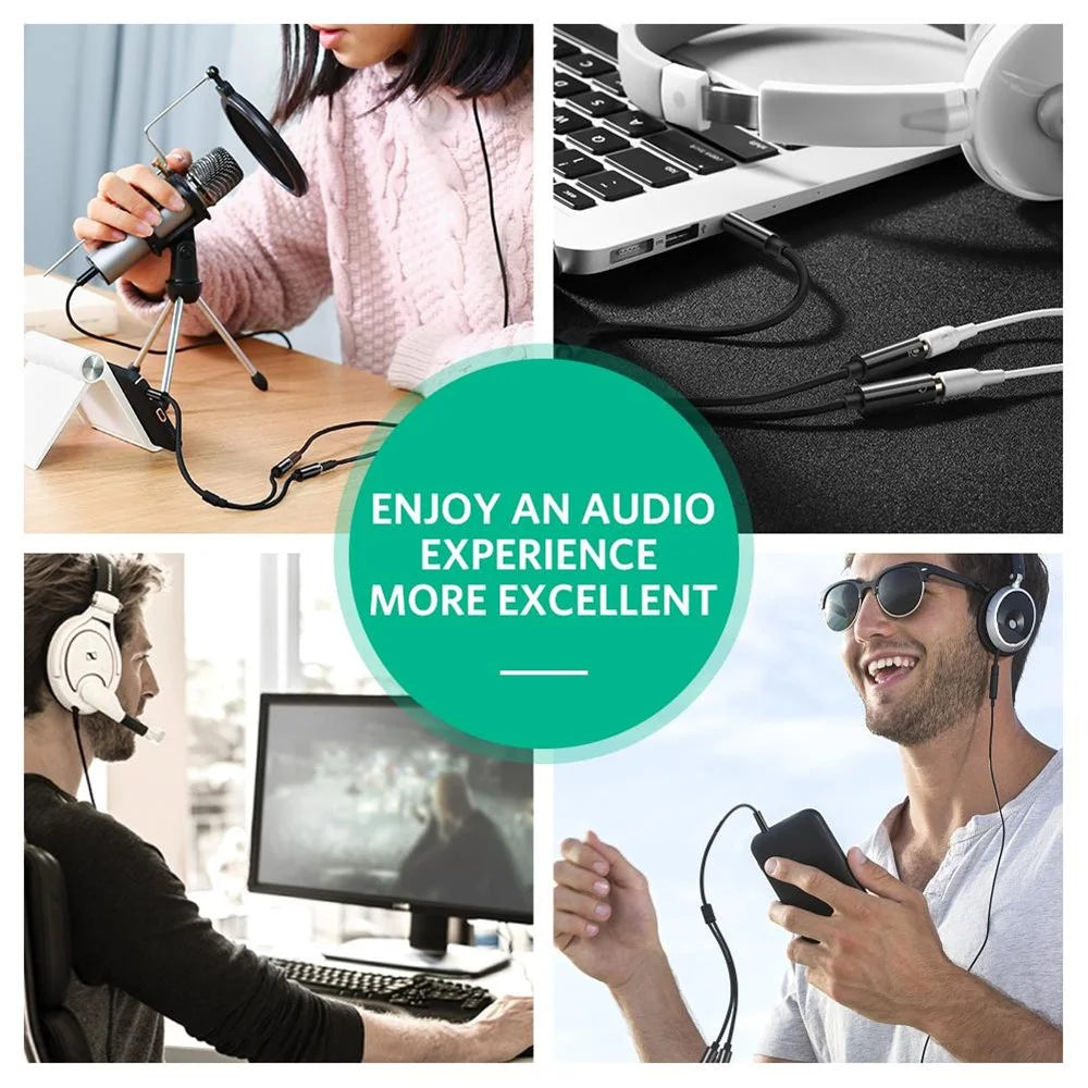 UGREEN 30620 Headphone Microphone Splitter 3.5mm Male to Dual Female Adapter AUX Cable for PCs/Laptops/Smartphones - Black - 6