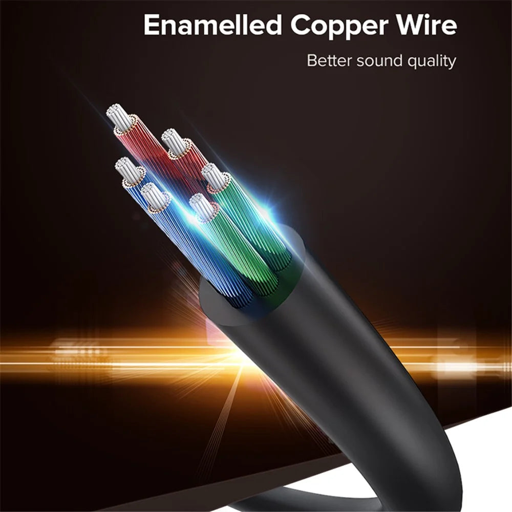 UGREEN 20816 20cm 3.5mm Male to Dual 3.5mm Female Adapter AUX Cable Gold-Plated Connectors Braided Copper Wire for PCs/Laptops/Smartphones - Black - 3