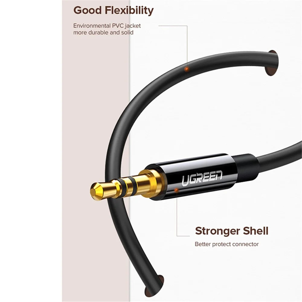 UGREEN 20816 20cm 3.5mm Male to Dual 3.5mm Female Adapter AUX Cable Gold-Plated Connectors Braided Copper Wire for PCs/Laptops/Smartphones - Black - 4
