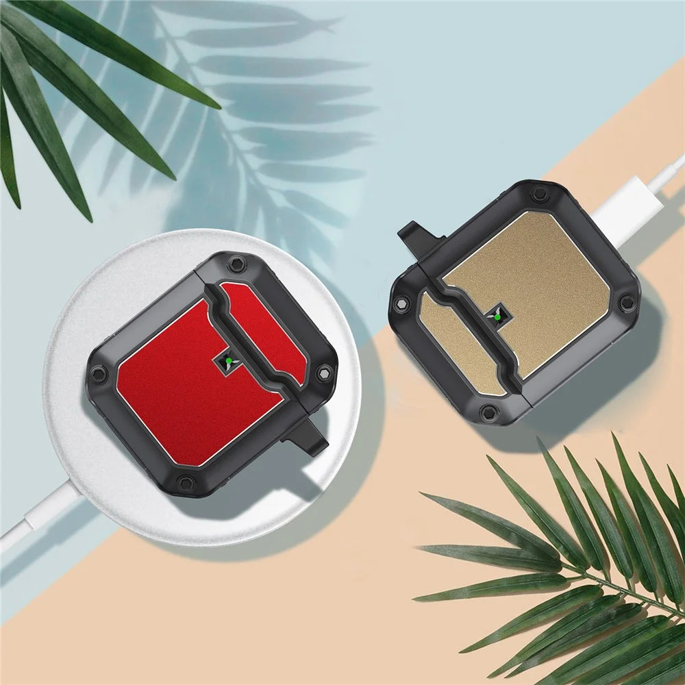 For Apple AirPods with Charging Case (2016) / with Charging Case (2019) / with Wireless Charging Case (2019) Earbud Case Full-Body TPU + Hardware Protective Cover with Carabiner Clip - Red - 4