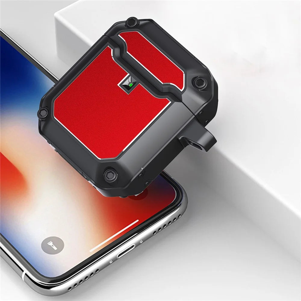 For Apple AirPods with Charging Case (2016) / with Charging Case (2019) / with Wireless Charging Case (2019) Earbud Case Full-Body TPU + Hardware Protective Cover with Carabiner Clip - Red - 5